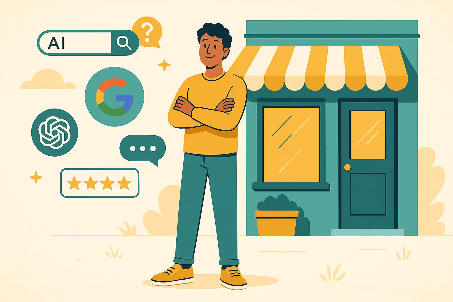 Small business owner preparing for AI search optimization and local SEO